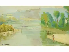 River Landscape by Carlo Passigli, 1881, oil on faesite, offered Oct 2018