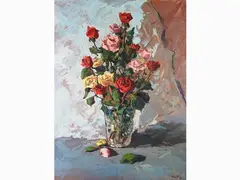 Roses by Angiolo Volpe, oil on canvas, offered Oct 2018