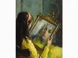 Giulio Salti, Girl at Mirror, 1899, oil on faesite