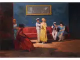 View of The House of Rendezvous with Female Figures and Sailors late 1930s/beginning of 1940s by Renato Natali, 1883, oil on panel, offered Oct 2018