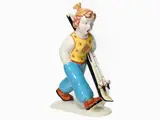Tarcisio Tosin, A La Freccia Manufacture Figure of a Girl with Skis, 1930s, 1904, in terraglia policroma