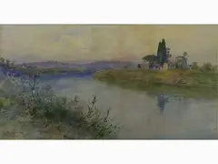 River Landscape by Filippo Anvitti, 1876, watercolour on paper, offered May 2018