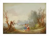 Renato Zini, Landscapes with Figures, 1890, three oil paintings on panel