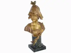 Portrait of a Woman by Georges Van der Straeten, 1856, gilded bronze bust, offered May 2018