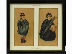 Paul Walter Ehrhardt, Caricatures, 1872, a pair of mixed media paintings on paper