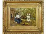 Édouard Loëvy, View of a Garden with Bambino and Dog, 1857, oil on panel
