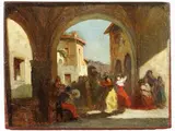 Vincenzo Cabianca, View of a Portico with Figure 1870 ca