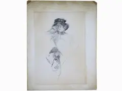 Giovanni Boldini, Two Studies for a Portrait of a Woman, 1842, charcoal on paper With stamp of Atelier Boldini With inscription by his wife on reverse: n°