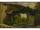 Pompeo Massani, Tuscan Landscape with Bridge, 1850, oil on panel