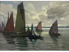 Paul André Jean Eschbach, Seascape with Sailing Boats, 1881, oil on canvas
