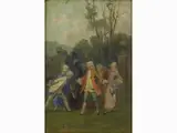 Federico Andreotti, View of a Garden with Figures in 18th Century Clothes, 1847, oil sketch on canvas laid on panel