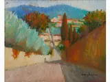 Tuscan Landscape by Dino Migliorini, 1907, oil on faesite, offered May 2018