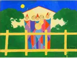 Walter Pozzi, Serenade with Arlequins 1982, 1911, tempera on cardboard