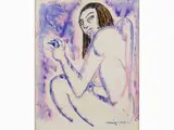 Giuseppe Migneco, Nude 1970s, 1908, coloured indian ink on paper laid on canvas