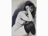 Renato Guttuso, Female Nude, 1911, watercoloured indian ink on paper laid on canvas
