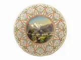 Hubert Sattler, A Late 19th Century Thoune Pottery Plate, 1817, fondo dipinto con veduta del Castello di Interlaken in Svizzera
