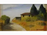 Tuscan Landscape by Nino Tirinnanzi, 1923, mixed media on paper laid on cardboard, offered Mar 2018