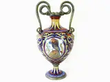 Paolo Rubboli, A Late 19th Century Lustred Earthenware Handled Vase, 1838, dipinto al recto e al verso con ritratto maschile e femminile di gusto rinascimentale