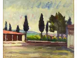 Tuscan Landscape by Dino Migliorini, 1907, oil on faesite, offered Mar 2018