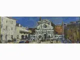 Bruno Paoli, View of Piazza Santa Maria Novella in Florence, 1915, oil on faesite