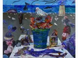 Seascape with Figures and Still Life with Fish by Antonio Possenti, 1933, oil on panel, offered Mar 2018