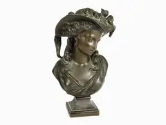 Auguste-Joseph Carrier, Portrait of a Woman with Hat 1857, 1800, bronze bust