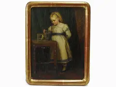 Horace van Ruith, Interior View with Girl and Parrot, 1839, oil on panel