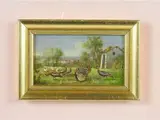 Renato Zini, Landscapes with Poultry, 1890, a pair of oil paintings on panel