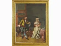 Carlo Lasinio, Interior View with Hunter and Lady, 1757, engraving on paper laid on cardboard