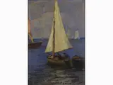 Sailing Ship by Carlo Domenici, 1898, oil on faesite, offered Nov 2017