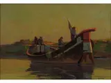 Renuccio Renucci, River Landscape with Boat and Fishermen, 1880, oil on faesite