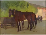 Horses at Rest by Giovanni Lomi, 1889, oil on faesite, offered Nov 2017
