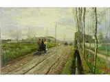 View of a Street with Country Women by Attilio Pratella, 1856, oil on panel, offered Nov 2017