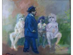 Figures by Mino Maccari, 1898, oil on canvas board, offered Nov 2017