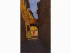 View of a Street by Angiolo Volpe, oil on cardboard, offered Nov 2017
