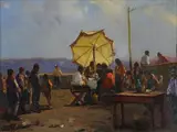 Edoardo Pizzirani, Fishermen in Pozzuoli 1974, 1915, oil on panel