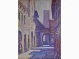 View of San Gimignano by Dino Migliorini, 1907, oil on faesite, offered Nov 2017