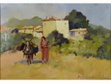 Tuscan Landscape with Country Woman and Donkey by Carlo Domenici, 1898, oil on panel, offered Nov 2017