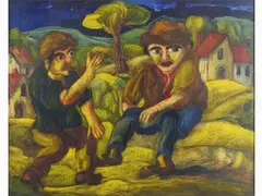 Farmer by Beppe Serafini, 1915, oil on carved cardboard, offered Nov 2017