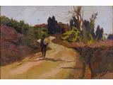 View of a Country Street with Figure by Carlo Domenici, 1898, oil on panel, offered Nov 2017