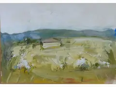 Tuscan Landscape by Sergio Scatizzi, 1918, tempera on paper, offered Oct 2017