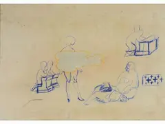 Composition with Figures by Mino Maccari, 1898, mixed media on paper laid on canvas, offered Oct 2017