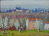 Tuscan Landscape by Dino Migliorini, 1907, oil on faesite, offered Oct 2017