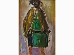 Figures by Raffaello Arcangelo Salimbeni, 1914, two mixed media paintings on carboard, offered Oct 2017