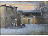 View of a Village with Figures by Nino Tirinnanzi, 1923, lithograph, offered Oct 2017