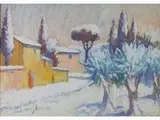 Snowy Landscape by Dino Migliorini, 1907, oil on faesite, offered Oct 2017
