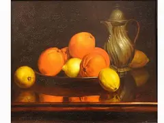 Joseph Jost, Still Life with Oranges, Lemons and Jug, 1875, oil on panel