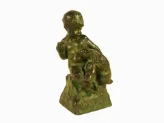 Child with Rabbit by Renato Bertelli, 1900, patinated terracotta figural group, offered Oct 2017