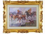 River Landscape with Butteri by Carlo Domenici, 1898, oil on faesite, offered Oct 2017