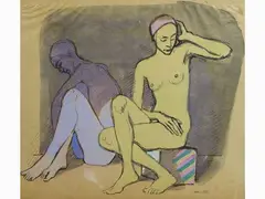 Composition with Nudes 1945/53 by Ruggero Alfredo Michahelles, 1898, mixed media on paper laid on paper, offered May 2017